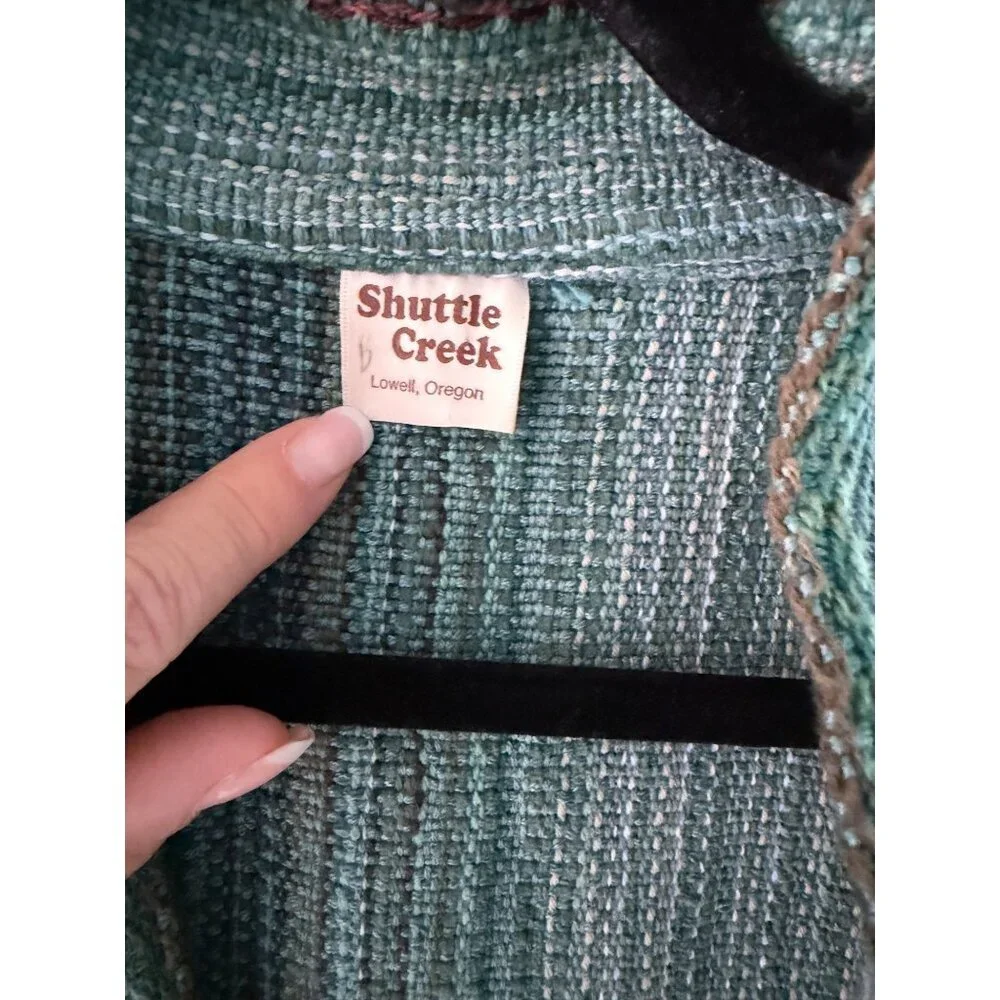 Shuttle Creek Mens Handmade Woven Vest Size 2XL Green Lowell Oregon Vintage